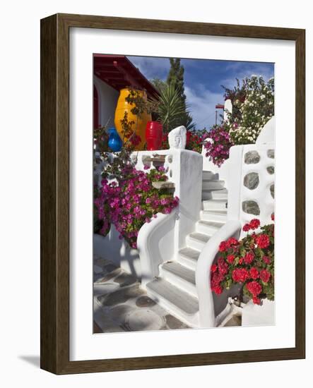 Stairs and Flowers, Chora, Mykonos, Greece-Adam Jones-Framed Photographic Print