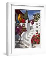 Stairs and Flowers, Chora, Mykonos, Greece-Adam Jones-Framed Photographic Print