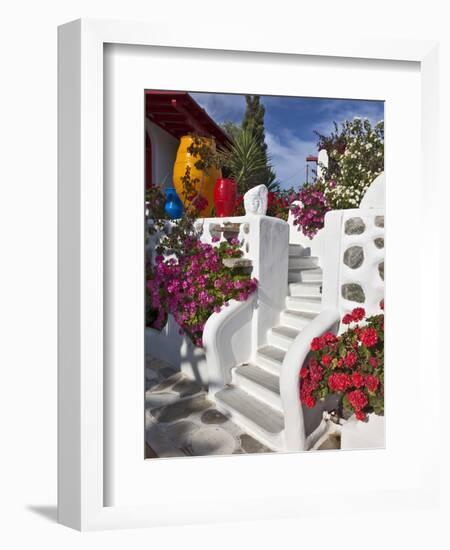 Stairs and Flowers, Chora, Mykonos, Greece-Adam Jones-Framed Photographic Print