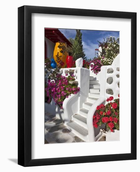 Stairs and Flowers, Chora, Mykonos, Greece-Adam Jones-Framed Premium Photographic Print