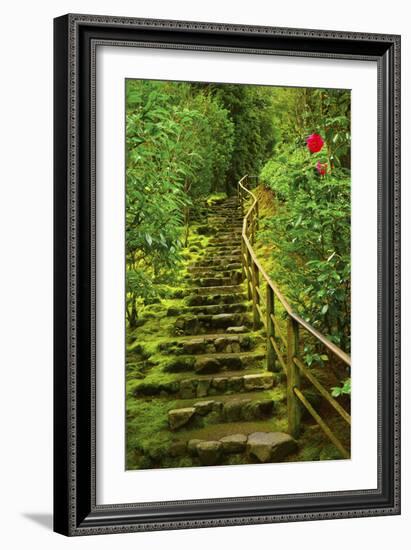 Stairs in Wild Garden, Portland Japanese Garden, Portland, Oregon, Usa-Michel Hersen-Framed Photographic Print