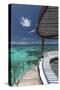 Stairs to the Beach and Sofa Overlooking the Ocean, Maldives, Indian Ocean-Sakis Papadopoulos-Stretched Canvas