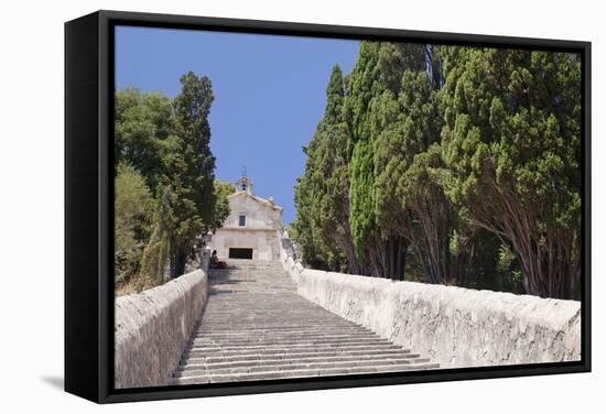 Stairway to Calvary with Chapel, Pollenca, Majorca (Mallorca)-Markus Lange-Framed Stretched Canvas