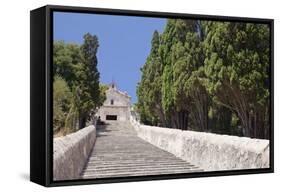 Stairway to Calvary with Chapel, Pollenca, Majorca (Mallorca)-Markus Lange-Framed Stretched Canvas