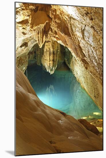 Stalactites and Turquoise Pool, Grotte De Trabuc, France-Mark Taylor-Mounted Photographic Print