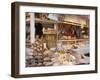 Stall Selling Cheese, Fruit Cake and Sausages at Christmas Market on Maxheinhardtplatz-Richard Nebesky-Framed Photographic Print