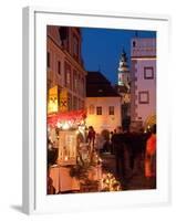 Stalls at Christmas Market With Renaissance Tower, Svornosti Square, Cesky Krumlov, Czech Republic-Richard Nebesky-Framed Photographic Print