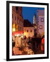 Stalls at Christmas Market With Renaissance Tower, Svornosti Square, Cesky Krumlov, Czech Republic-Richard Nebesky-Framed Photographic Print