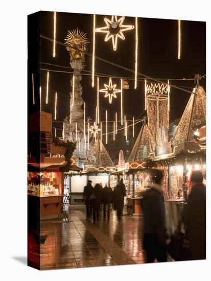 Stalls of Christmas Market, With Baroque Trinity Column in Background, Hauptplatz, Linz, Austria-Richard Nebesky-Stretched Canvas