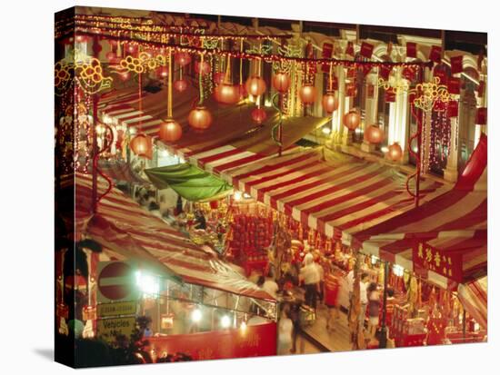 Stalls with Lanterns, Chinatown, Singapore-Charcrit Boonsom-Stretched Canvas