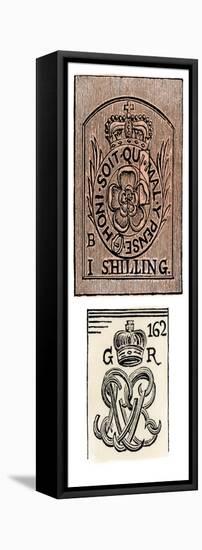 Stamp Act Stamps Issued by the British Government Before the American Revolution-null-Framed Stretched Canvas