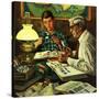 "Stamp Collecting", February 27, 1954-Stevan Dohanos-Stretched Canvas