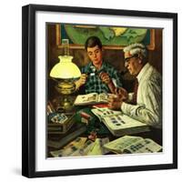 "Stamp Collecting", February 27, 1954-Stevan Dohanos-Framed Giclee Print