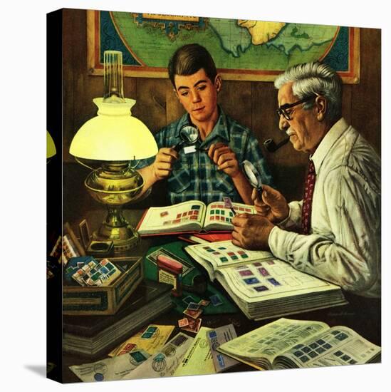 "Stamp Collecting", February 27, 1954-Stevan Dohanos-Stretched Canvas