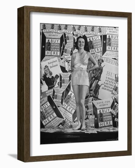 Stamp Girl Jane Richards Heckaman, Modeling an Outfit Made of Defense Bond Stamps-William C^ Shrout-Framed Photographic Print