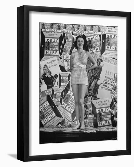 Stamp Girl Jane Richards Heckaman, Modeling an Outfit Made of Defense Bond Stamps-William C^ Shrout-Framed Photographic Print