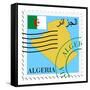 Stamp with Map and Flag of Algeria-Perysty-Framed Stretched Canvas