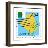 Stamp with Map and Flag of Algeria-Perysty-Framed Art Print