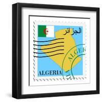 Stamp with Map and Flag of Algeria-Perysty-Framed Art Print
