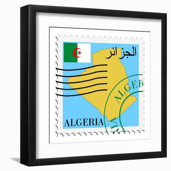 Stamp with Map and Flag of Algeria-Perysty-Framed Art Print