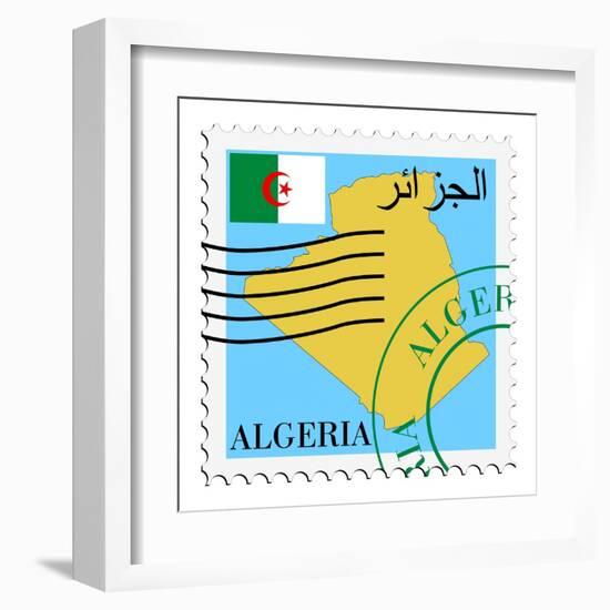 Stamp with Map and Flag of Algeria-Perysty-Framed Art Print