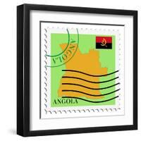 Stamp with Map and Flag of Angola-Perysty-Framed Art Print