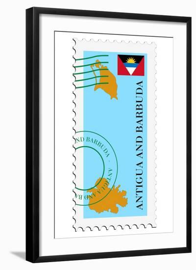 Stamp with Map and Flag of Antigua and Barbuda-Perysty-Framed Art Print