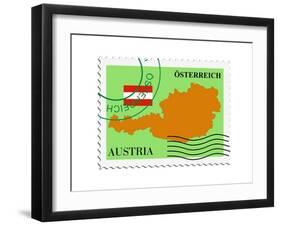 Stamp with Map and Flag of Austria-Perysty-Framed Art Print