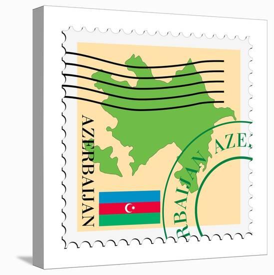 Stamp with Map and Flag of Azerbaijan-Perysty-Stretched Canvas