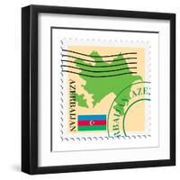 Stamp with Map and Flag of Azerbaijan-Perysty-Framed Art Print