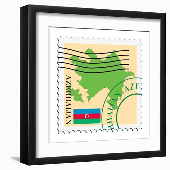 Stamp with Map and Flag of Azerbaijan-Perysty-Framed Art Print