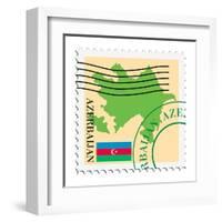 Stamp with Map and Flag of Azerbaijan-Perysty-Framed Art Print