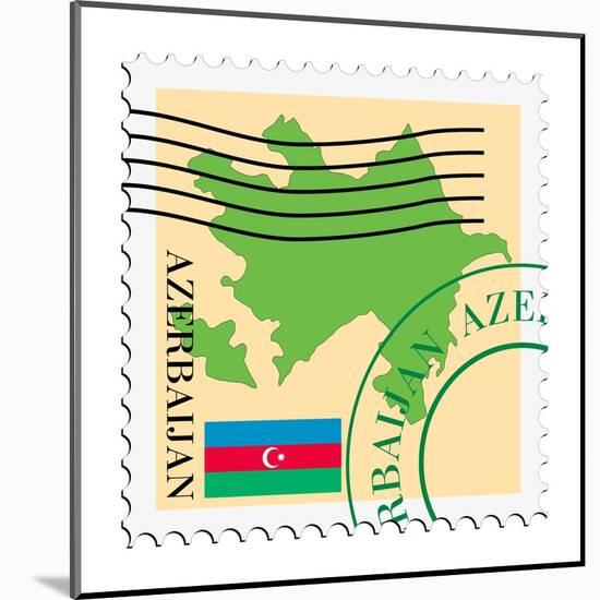 Stamp with Map and Flag of Azerbaijan-Perysty-Mounted Art Print