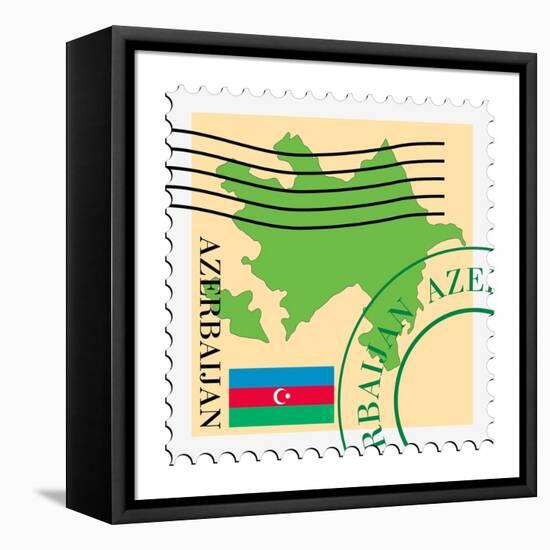 Stamp with Map and Flag of Azerbaijan-Perysty-Framed Stretched Canvas