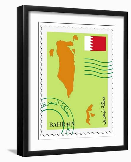 Stamp with Map and Flag of Bahrain-Perysty-Framed Art Print