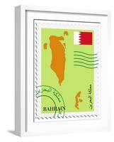 Stamp with Map and Flag of Bahrain-Perysty-Framed Art Print