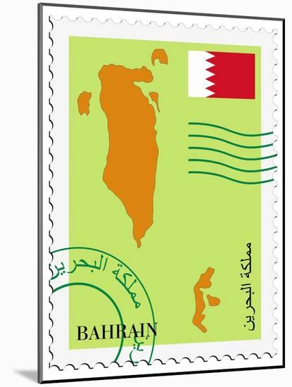 Stamp with Map and Flag of Bahrain-Perysty-Mounted Art Print