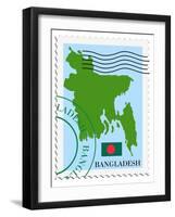 Stamp with Map and Flag of Bangladesh-Perysty-Framed Art Print