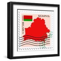 Stamp with Map and Flag of Belarus-Perysty-Framed Art Print