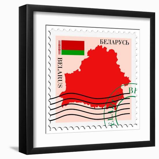 Stamp with Map and Flag of Belarus-Perysty-Framed Art Print