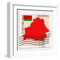 Stamp with Map and Flag of Belarus-Perysty-Framed Art Print