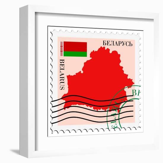 Stamp with Map and Flag of Belarus-Perysty-Framed Art Print