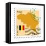 Stamp with Map and Flag of Belgium-Perysty-Framed Stretched Canvas
