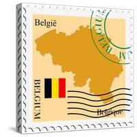 Stamp with Map and Flag of Belgium-Perysty-Stretched Canvas