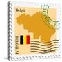 Stamp with Map and Flag of Belgium-Perysty-Stretched Canvas