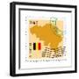 Stamp with Map and Flag of Belgium-Perysty-Framed Premium Giclee Print