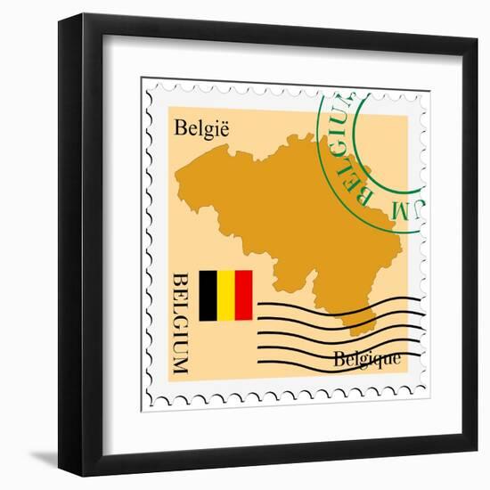 Stamp with Map and Flag of Belgium-Perysty-Framed Art Print