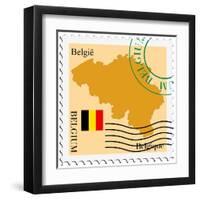 Stamp with Map and Flag of Belgium-Perysty-Framed Art Print