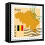 Stamp with Map and Flag of Belgium-Perysty-Framed Stretched Canvas