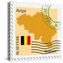 Stamp with Map and Flag of Belgium-Perysty-Stretched Canvas